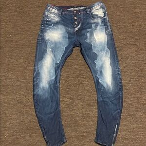 RED HOUSE Stylish Distressed Ankle Jeans in Blue